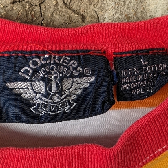 Vintage 80s Dockers Striped Preppy Short Sleeve Pocket T-Shirt Large - Picture 3 of 5